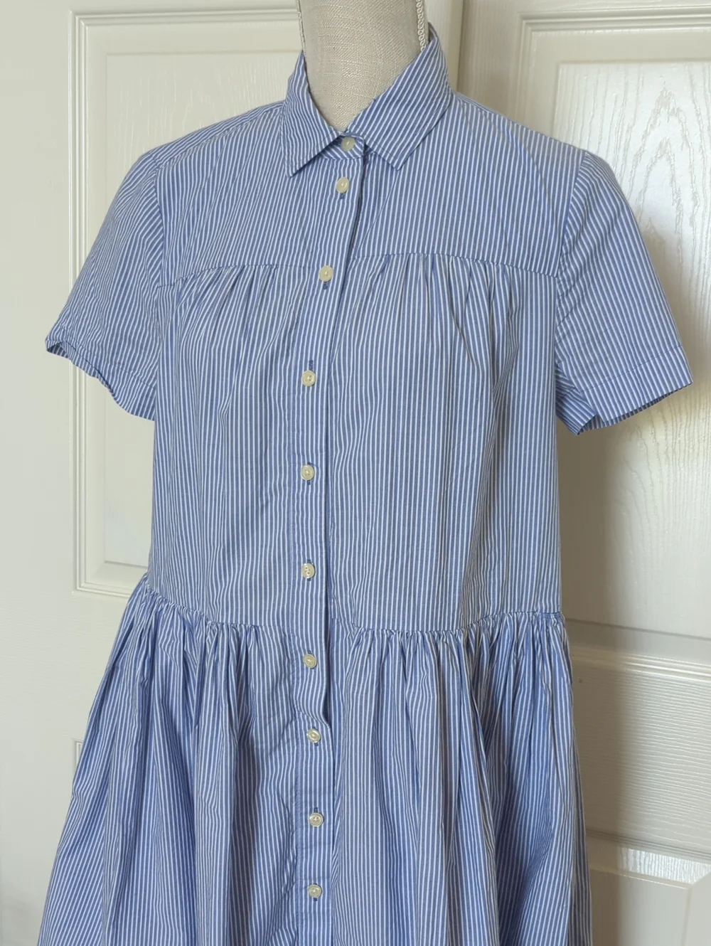 Kate Spade Broome Street Striped Poplin Swing Shirt Dress Blue White Stripe
